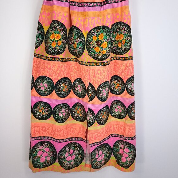 Vtg Mr B of California Maxi Skirt Small? Boho Black Orange Pink Floral Print - Picture 4 of 10